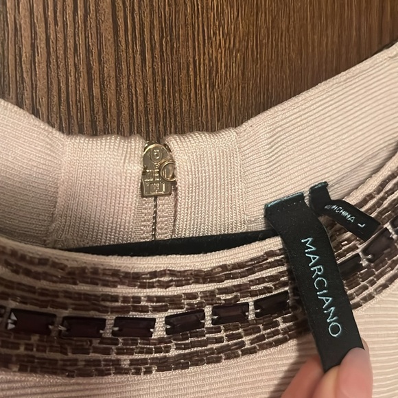 Marciano Guess Bandage Dress / Dusty Pink / jewelled Neckline & Cutouts at waist - Picture 10 of 13